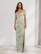 Sheath/Column Off-the-Shoulder Printed Floral Bridesmaid Dresses with Split Side