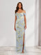 Sheath/Column Off-the-Shoulder Printed Floral Bridesmaid Dresses with Split Side