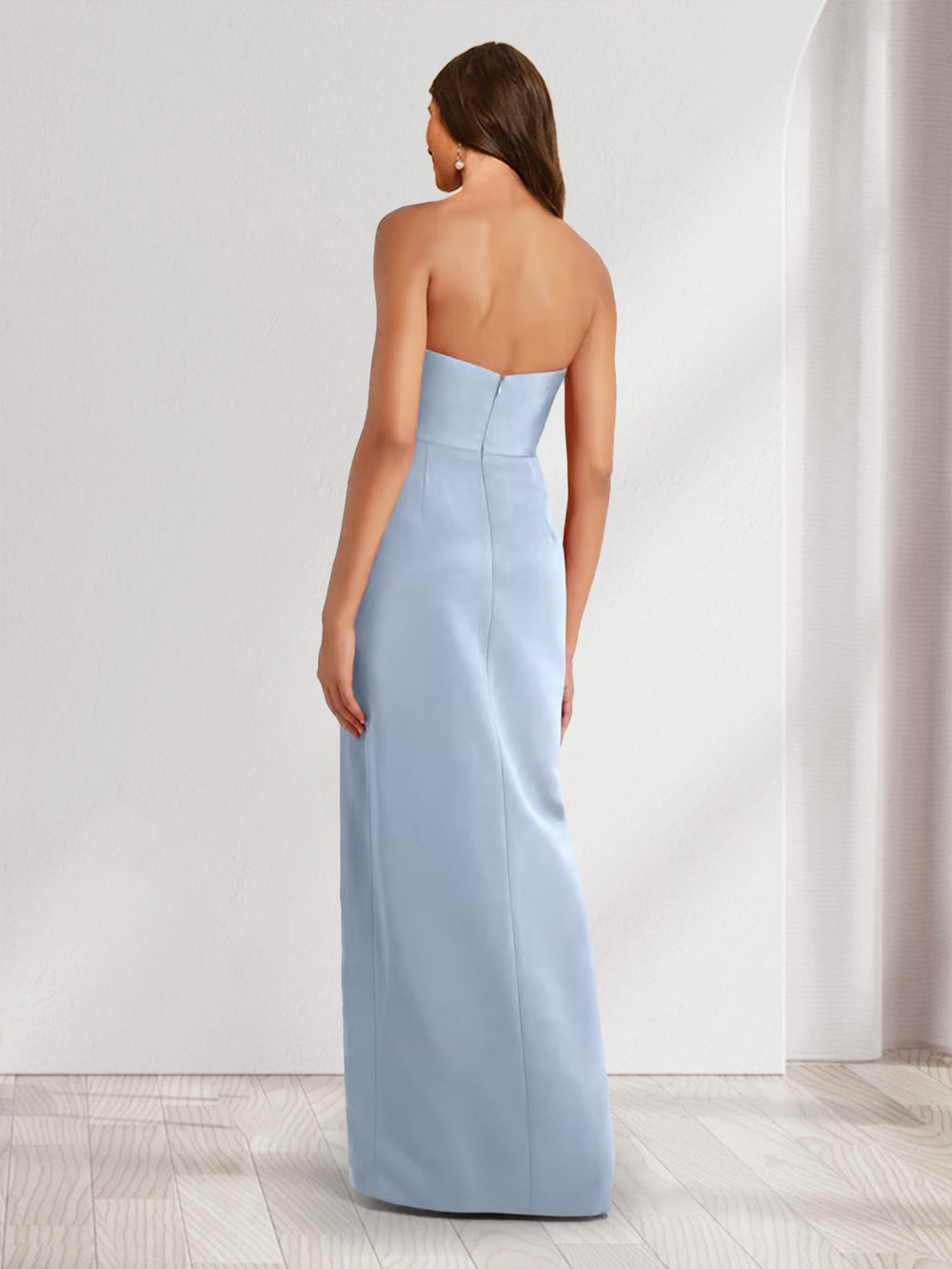 Sheath/Column Off-the-Shoulder Pleated Maxi Dresses Long Bridesmaid Dresses with Slit