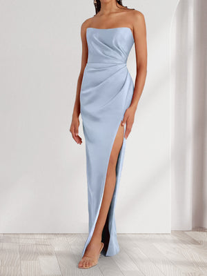 Sheath/Column Off-the-Shoulder Pleated Maxi Dresses Long Bridesmaid Dresses with Slit