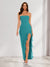 Sheath/Column Strapless Ruffle Slit Maxi Dresses Long Bridesmaid Dresses