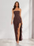 Sheath/Column Strapless Ruffle Slit Maxi Dresses Long Bridesmaid Dresses