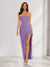 Sheath/Column Strapless Ruffle Slit Maxi Dresses Long Bridesmaid Dresses
