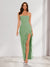 Sheath/Column Strapless Ruffle Slit Maxi Dresses Long Bridesmaid Dresses