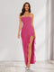 Sheath/Column Strapless Ruffle Slit Maxi Dresses Long Bridesmaid Dresses