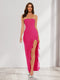 Sheath/Column Strapless Ruffle Slit Maxi Dresses Long Bridesmaid Dresses