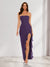 Sheath/Column Strapless Ruffle Slit Maxi Dresses Long Bridesmaid Dresses