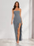 Sheath/Column Strapless Ruffle Slit Maxi Dresses Long Bridesmaid Dresses