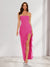 Sheath/Column Strapless Ruffle Slit Maxi Dresses Long Bridesmaid Dresses