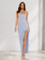 Sheath/Column Strapless Ruffle Slit Maxi Dresses Long Bridesmaid Dresses