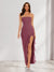 Sheath/Column Strapless Ruffle Slit Maxi Dresses Long Bridesmaid Dresses