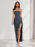 Sheath/Column Strapless Ruffle Slit Maxi Dresses Long Bridesmaid Dresses