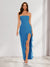 Sheath/Column Strapless Ruffle Slit Maxi Dresses Long Bridesmaid Dresses