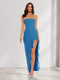 Sheath/Column Strapless Ruffle Slit Maxi Dresses Long Bridesmaid Dresses