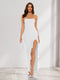 Sheath/Column Strapless Ruffle Slit Maxi Dresses Long Bridesmaid Dresses