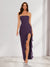 Sheath/Column Strapless Ruffle Slit Maxi Dresses Long Bridesmaid Dresses