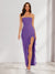 Sheath/Column Strapless Ruffle Slit Maxi Dresses Long Bridesmaid Dresses