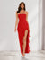 Sheath/Column Strapless Ruffle Slit Maxi Dresses Long Bridesmaid Dresses