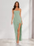 Sheath/Column Strapless Ruffle Slit Maxi Dresses Long Bridesmaid Dresses