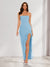 Sheath/Column Strapless Ruffle Slit Maxi Dresses Long Bridesmaid Dresses