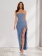 Sheath/Column Strapless Ruffle Slit Maxi Dresses Long Bridesmaid Dresses