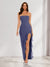 Sheath/Column Strapless Ruffle Slit Maxi Dresses Long Bridesmaid Dresses