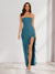 Sheath/Column Strapless Ruffle Slit Maxi Dresses Long Bridesmaid Dresses