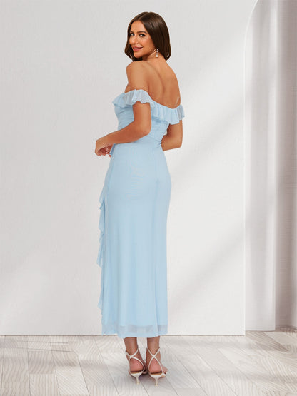 Sheath/Column Ruffle Off-the-Shoulder Maxi Dresses Long Bridesmaid Dresses