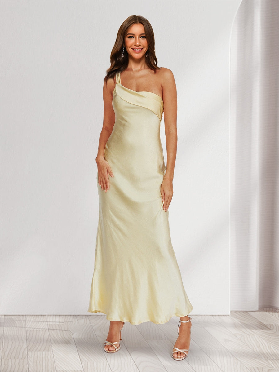 Sheath/Column One-Shoulder Ruffle Maxi Dresses Long Bridesmaid Dresses