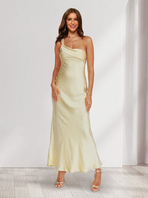 Sheath/Column One-Shoulder Ruffle Maxi Dresses Long Bridesmaid Dresses