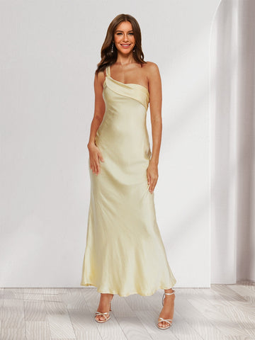 Sheath/Column One-Shoulder Ruffle Maxi Dresses Long Bridesmaid Dresses