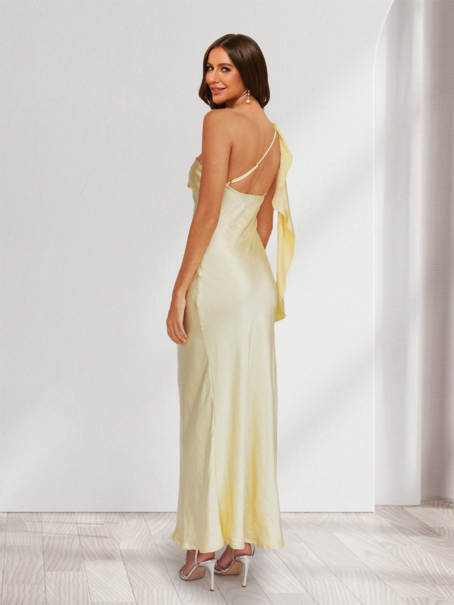 Sheath/Column One-Shoulder Ruffle Maxi Dresses Long Bridesmaid Dresses