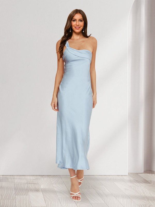 Sheath/Column One-Shoulder Ruffle Maxi Dresses Long Bridesmaid Dresses