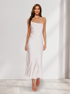 Sheath/Column One-Shoulder Ruffle Maxi Dresses Long Bridesmaid Dresses