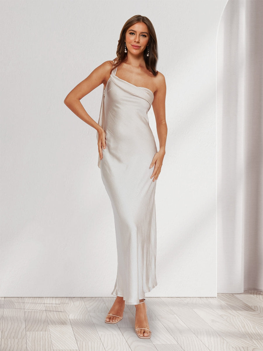Sheath/Column One-Shoulder Ruffle Maxi Dresses Long Bridesmaid Dresses
