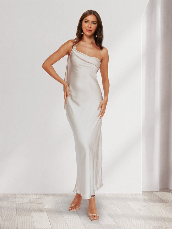 Sheath/Column One-Shoulder Ruffle Maxi Dresses Long Bridesmaid Dresses