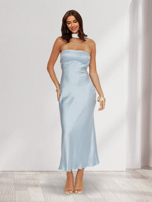 Sheath/Column Halter Sleeveless Maxi Dresses Long Bridesmaid Dresses