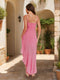 Sheath/Column Straps Asymmetrical Ruffle Maxi Dress Long Prom Dresses with Sash