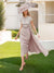 Sheath/Column Scoop Neck Keyhole Midi Dress Mother of the Bride Dresses with Pearls