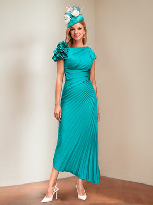 Sheath/Column Asymmetrical One-Shoulder Pleated Mother of the Bride Dresses with 3D Floral