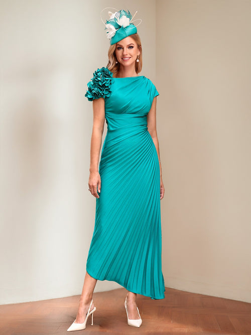 Sheath/Column Asymmetrical One-Shoulder Pleated Mother of the Bride Dresses with 3D Floral
