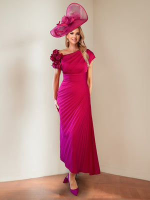 Sheath/Column Asymmetrical One-Shoulder Pleated Mother of the Bride Dresses with 3D Floral
