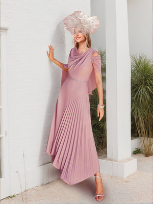 A-Line/Princess Asymmetrical Shoulder Beaded Mother of the Bride Dresses with Cape