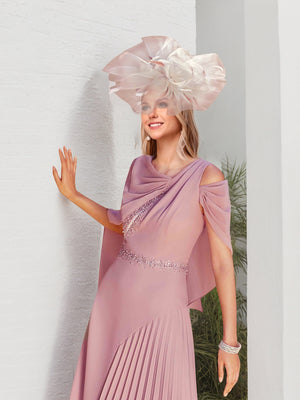 A-Line/Princess Asymmetrical Shoulder Beaded Mother of the Bride Dresses with Cape