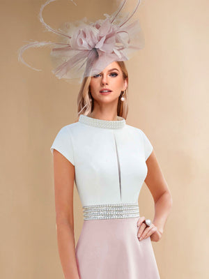 A-Line/Princess Beaded Scoop Neck Keyhole Midi Dress Mother of the Bride Dresses