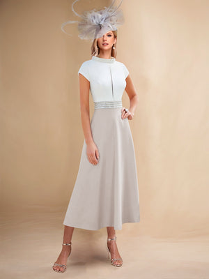 A-Line/Princess Beaded Scoop Neck Keyhole Midi Dress Mother of the Bride Dresses