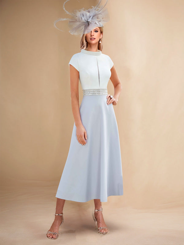 A-Line/Princess Beaded Scoop Neck Keyhole Midi Dress Mother of the Bride Dresses