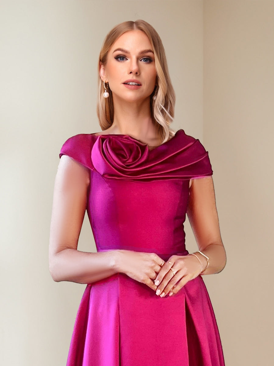 A-Line/Princess Scoop Neck Cap Sleeves Midi Dress Mother of the Bride Dresses with Floral