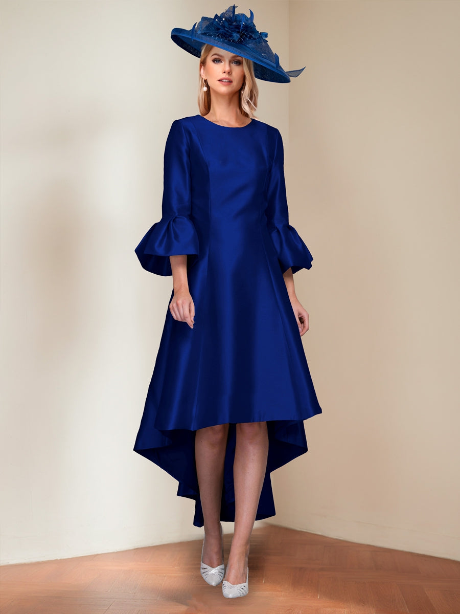 A-Line/Princess Scoop Neck 3/4 Sleeve Asymmetrical Wedding Guest Dresses