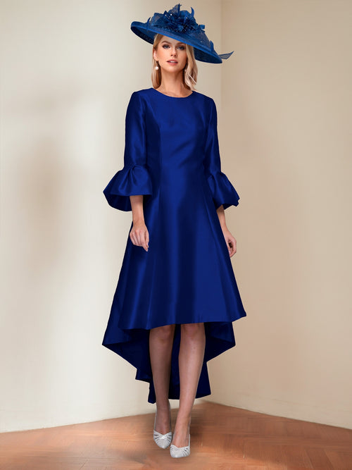 A-Line/Princess Scoop Neck 3/4 Sleeve Asymmetrical Wedding Guest Dresses